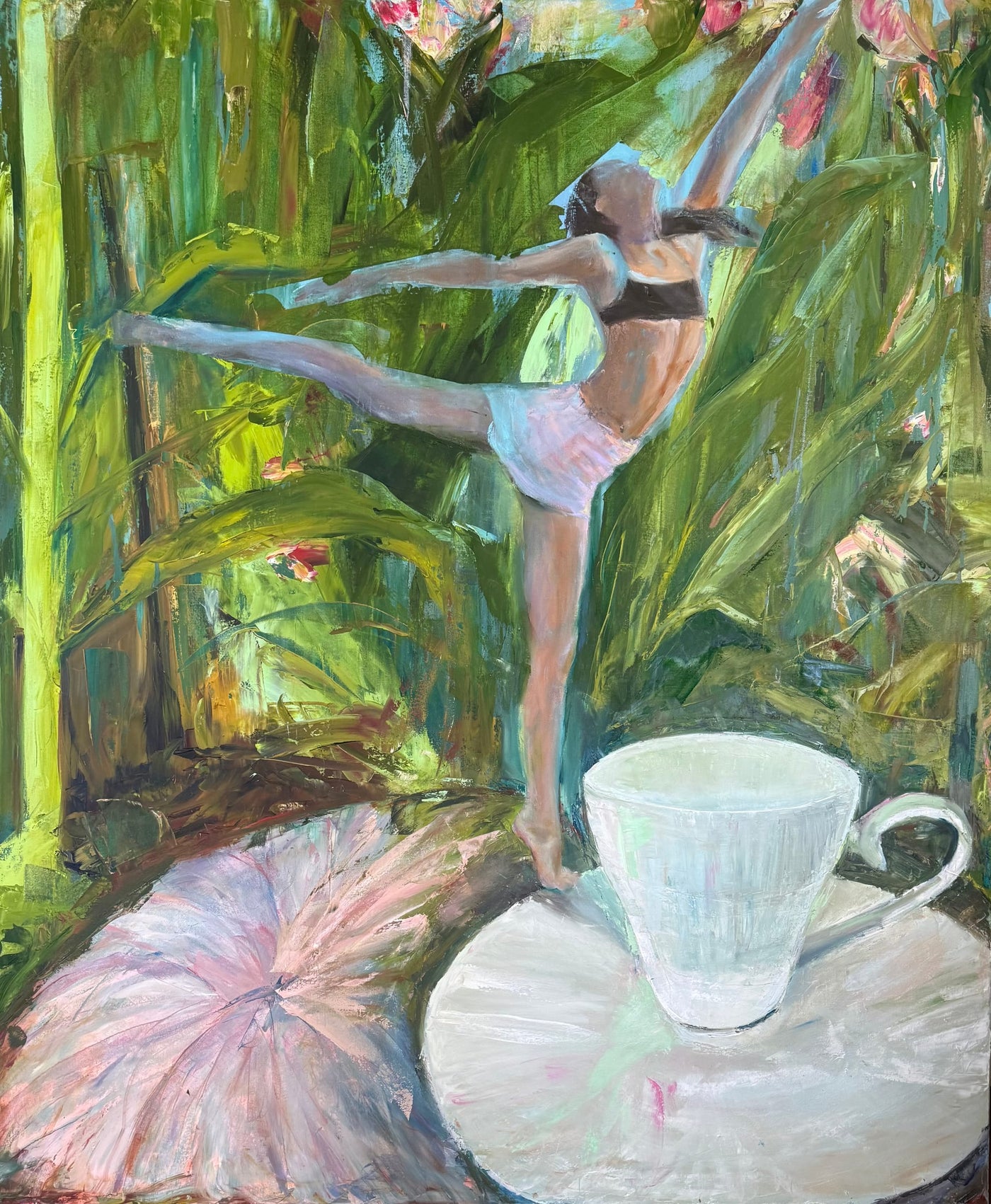 Among Petals and Porcelain, Oil on canvas by Agnieszka Pyszczak