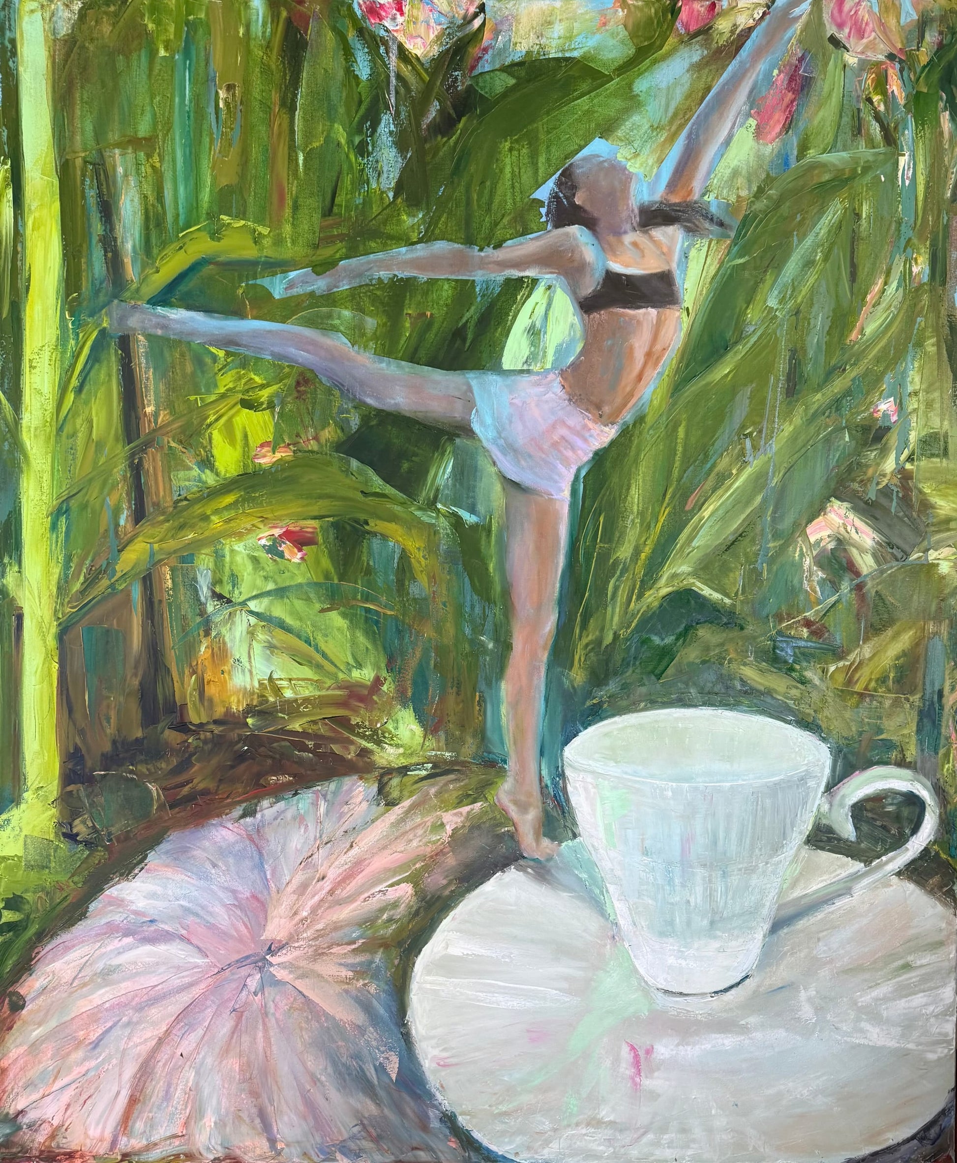 Among Petals and Porcelain, Oil on canvas by Agnieszka Pyszczak