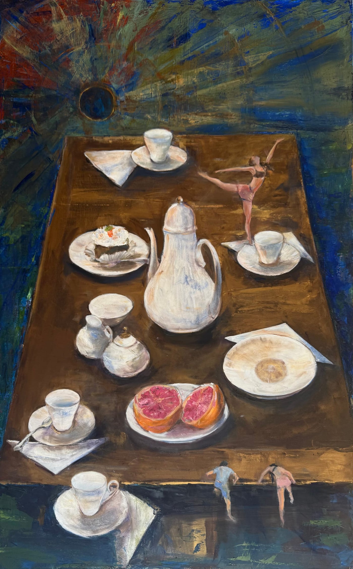Tea Break: Entering the Still Life, Oil on canvas by Agnieszka Pyszczak